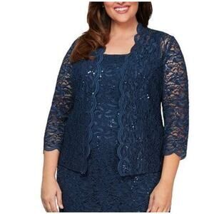Alex Evenings Lace Sequin Cardigan Size 22W Navy Blue Mother of the Bride NWT